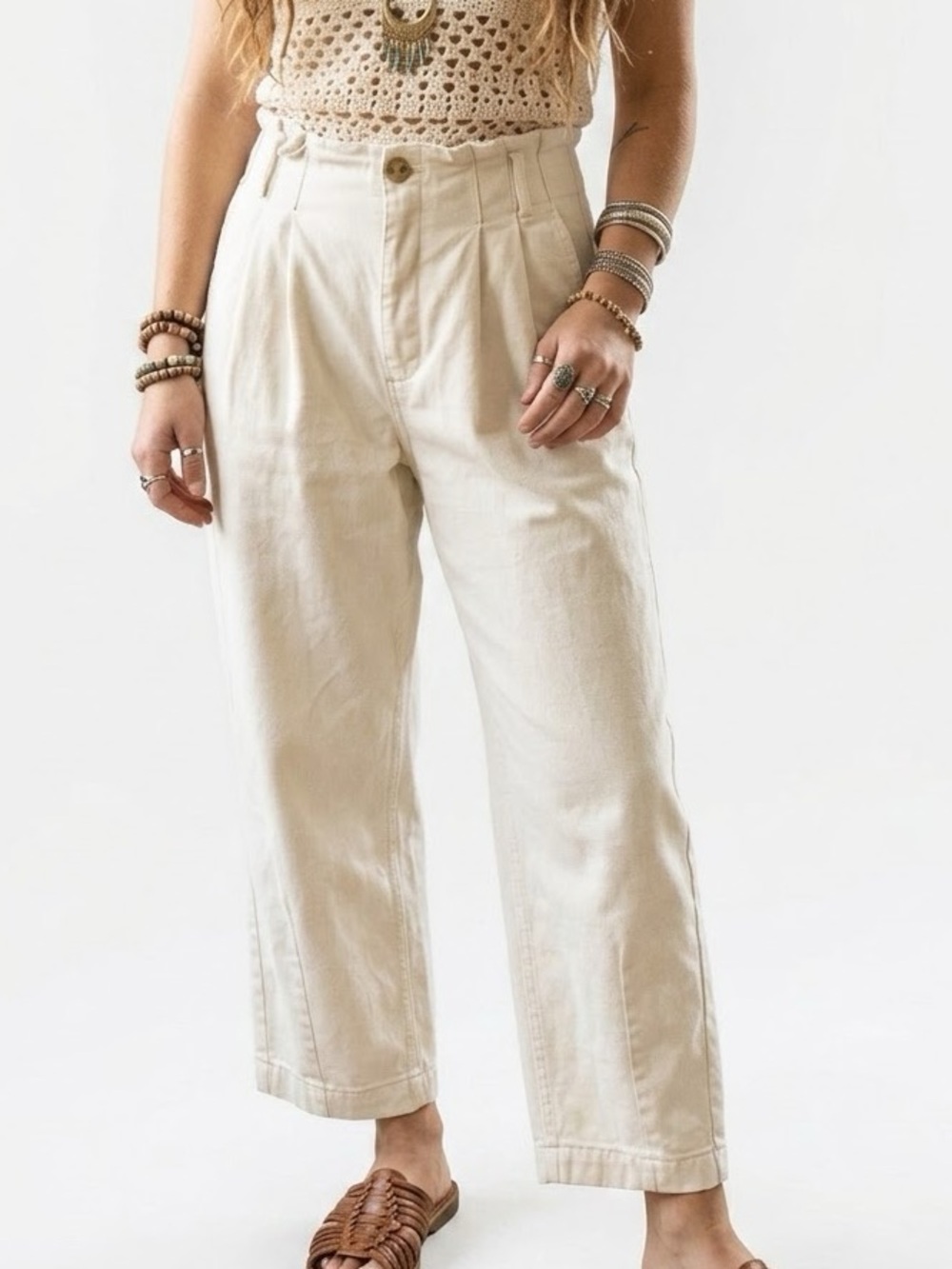 Free People boho High-Rise Wide-Leg Women’s paper bag Pants — Cream